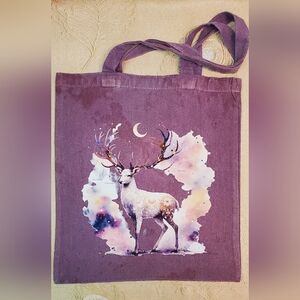 ❣️3/$20 Tie dye Purple Deer water color big antlers moon custom Tote Bag